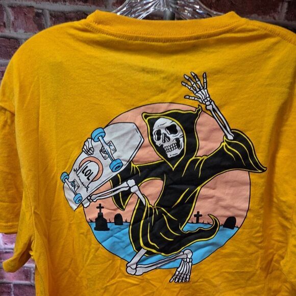 Cactus & Skull Grim Reaper Graphic Tee – Men’s Size Large Yellow Streetwear - Picture 2 of 6